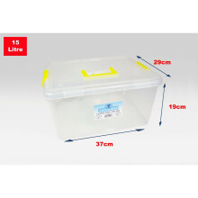 (Set of 3, 15 Litre Clippy) Clear Plastic Storage Boxes With Black Lids Home