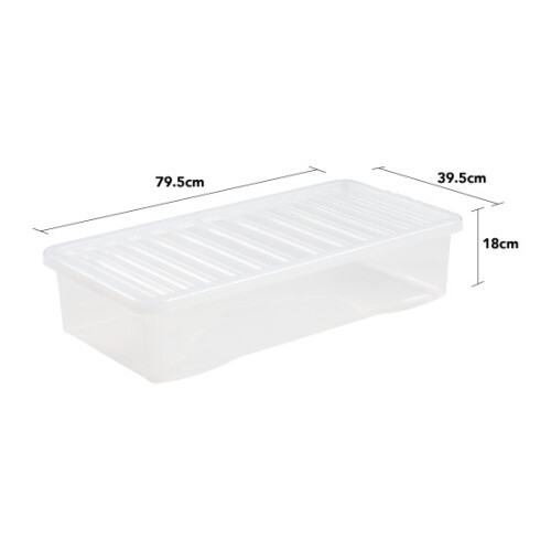 (1 Box, 42 Litre Underbed) Clear Plastic Storage Boxes With Black Lids Home
