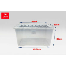 (1 Box, 50 Litre) Clear Plastic Storage Boxes With Black Lids Home