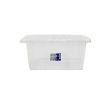 (Set of 5, 13 Litre) Clear Plastic Storage Boxes With Black Lids Home