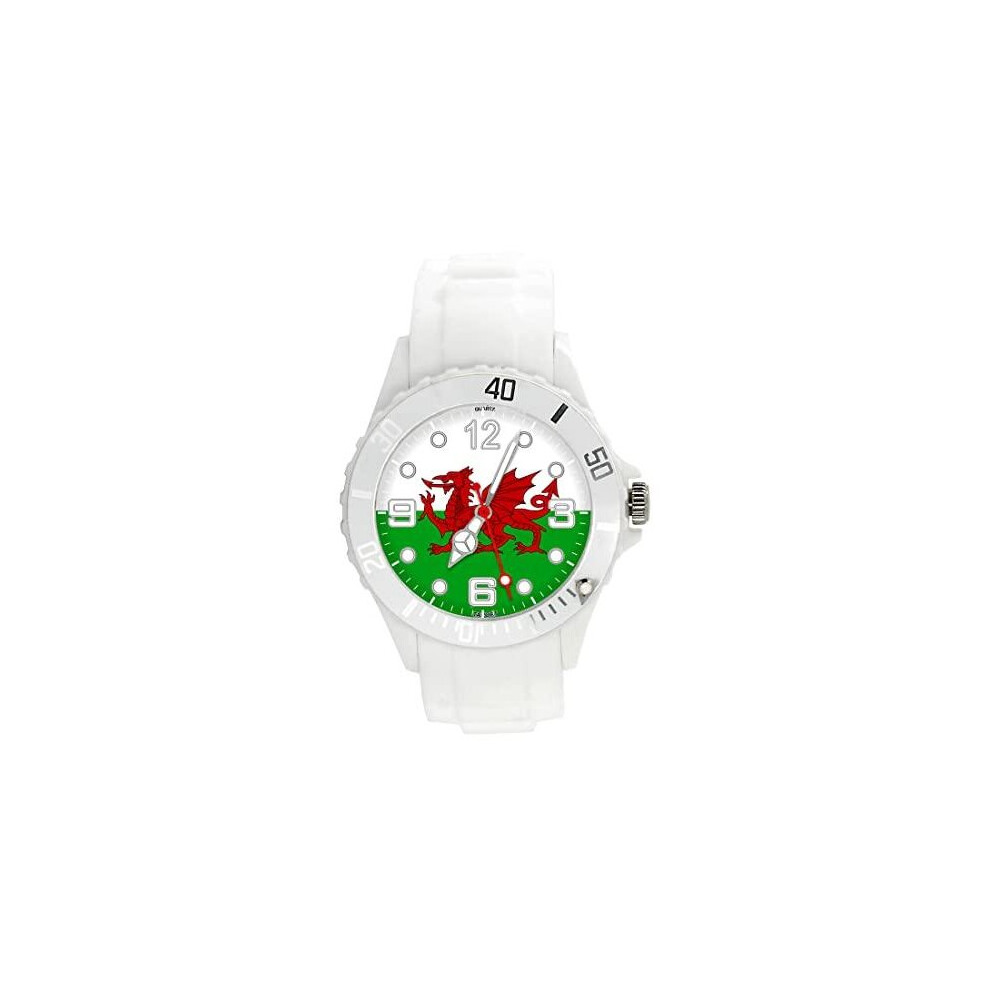 Taport White Silicone Quartz Watch For Fans Of Wales Blue,White