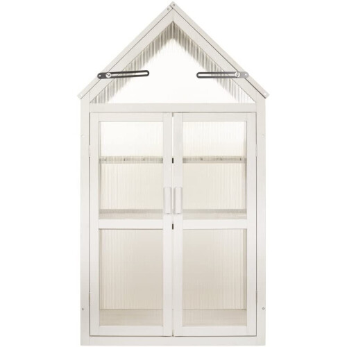 Plantpak Grow House Dove Grey: Solid wood greenhouse with 3 adjustable shelves, UV 5mm polycarbonate glazing, hinged tilting roof for ventilation