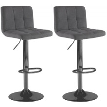 Neo 2x Dark Grey Fabric Cuban Swivel Bar Stools with a Matt Black Legs