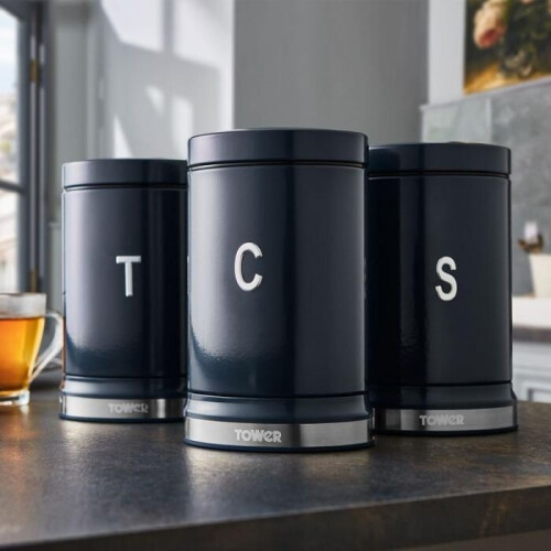 Set Of 3 Stylish Midnight Blue Kitchen Storage Canisters Belle By Tower