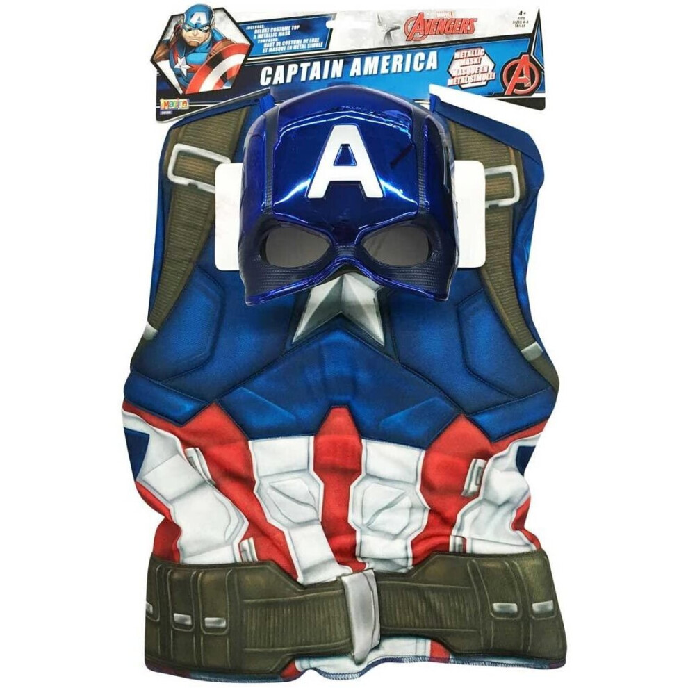 Rubie's 34108 Captain America Deluxe Costume Top Set & Metallic Mask (Age 4-6)