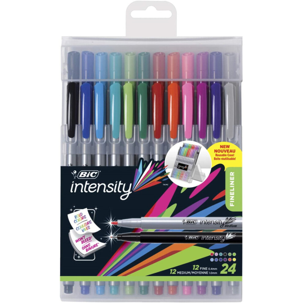 BIC INTENSITY MEDIUM FINE ASSORTED COLOUR FINELINER 24 PACK [36183]