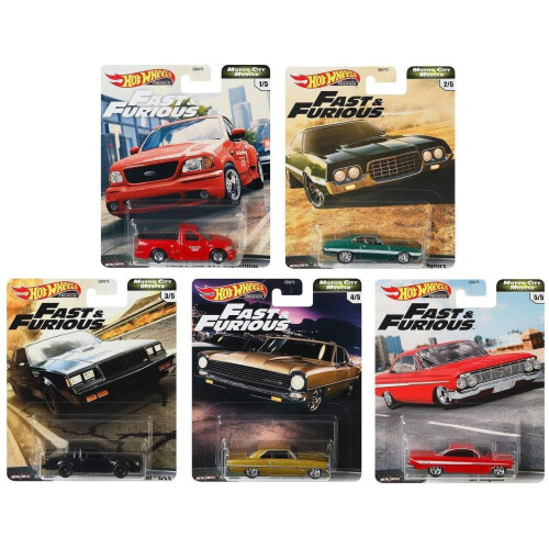 Hot Wheels Hot Wheels Premium Fast & Furious MOTOR CITY MUSCLE Set of 5 Die Cast Vehicles GBW75