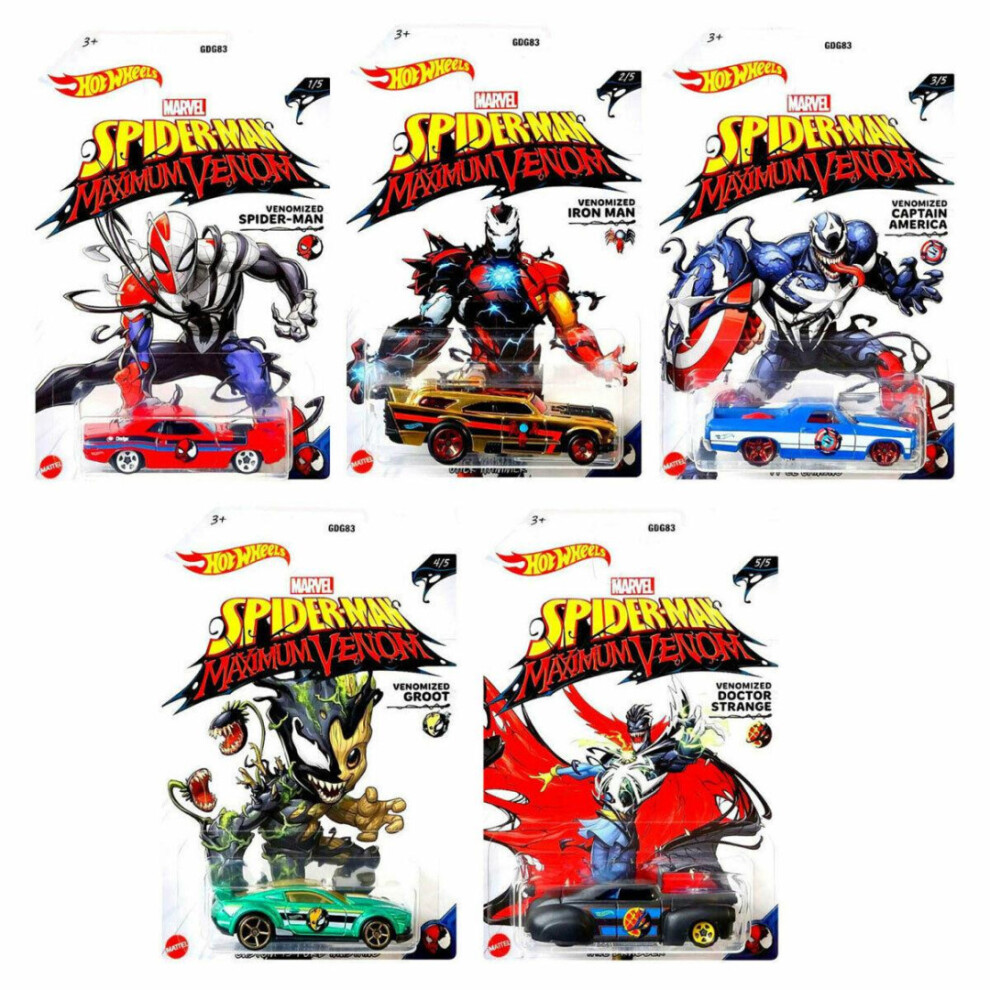Hot Wheels Spiderman Maximum Venom Set Of 5 (Gdg83-Gwm75)