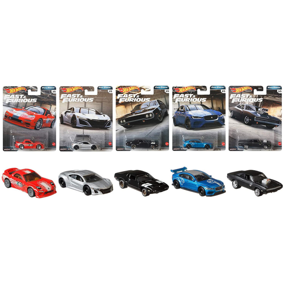 Hot Wheels Premium Fast & Furious Full Force Set of 5 Die Cast Vehicles (GBW75)