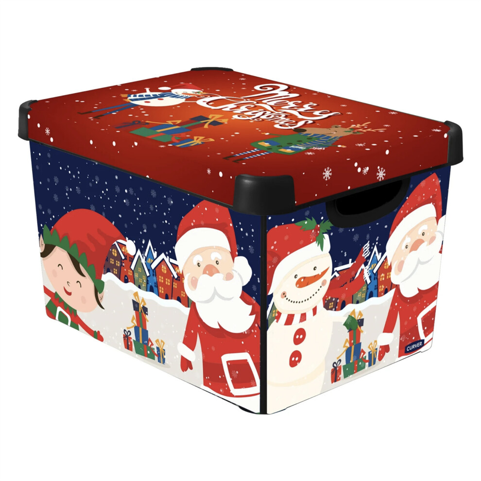 Curver Merry Christmas Santa Claus & Little Helper Elf IML Print Storage Box with Lid 22L