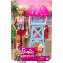 Muñeca Barbie y Set de Juego, Tema Salvavidas con Muñeca Rubia, 1 Perro, Muebles y Accesorios