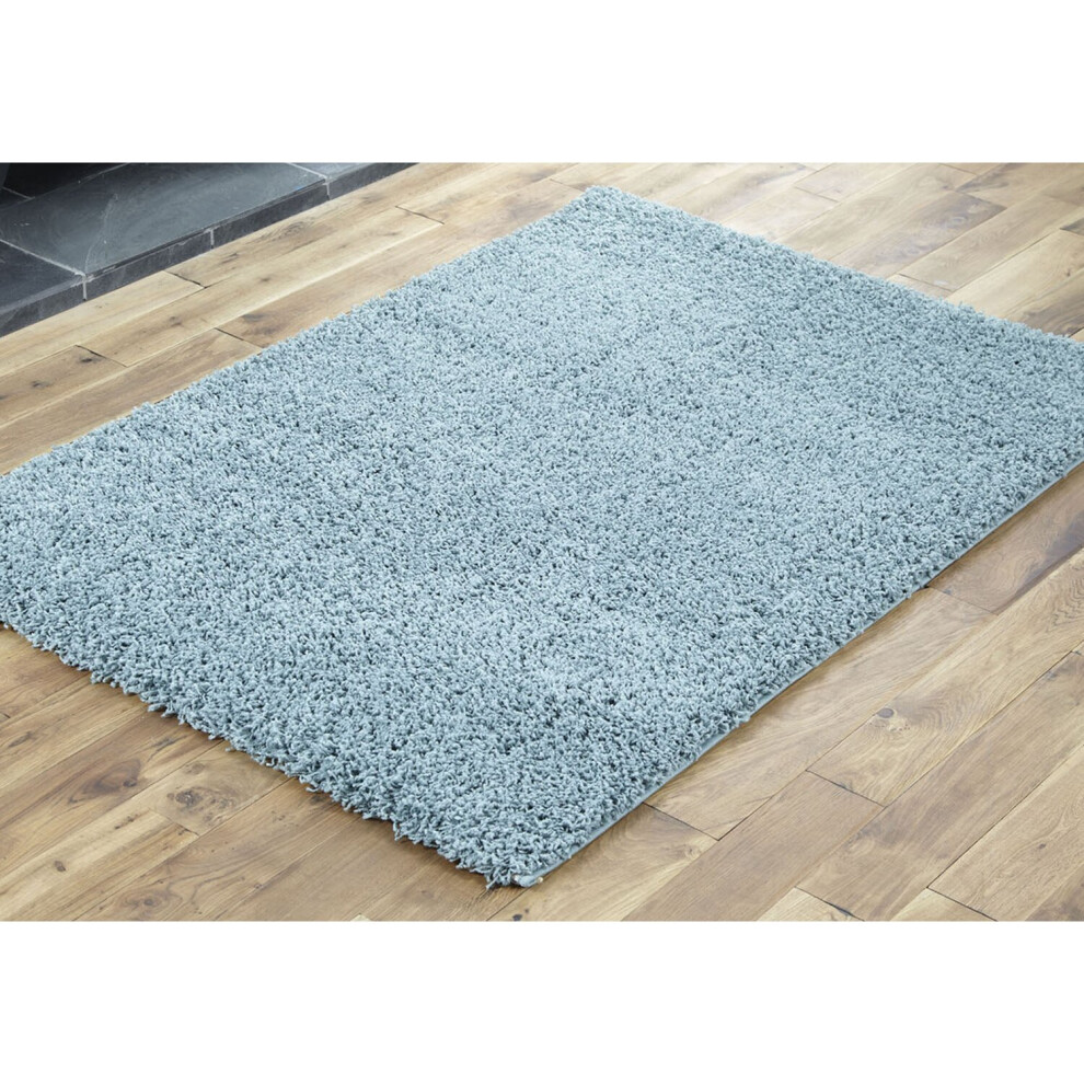 (60x120cm) Large Modern 5cm Non Shed Duck Egg Blue Shaggy Rug Runner