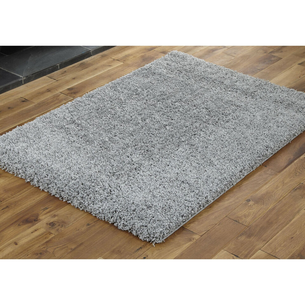 (40x60cm) Large Silver Grey 5cm Non Shed Quality Modern Shaggy Rugs