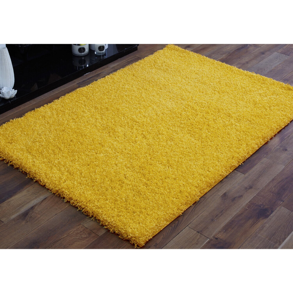 (40x60cm) Modern Quality Thick Non Shed Lemon Yellow 5cm Shaggy Rugs