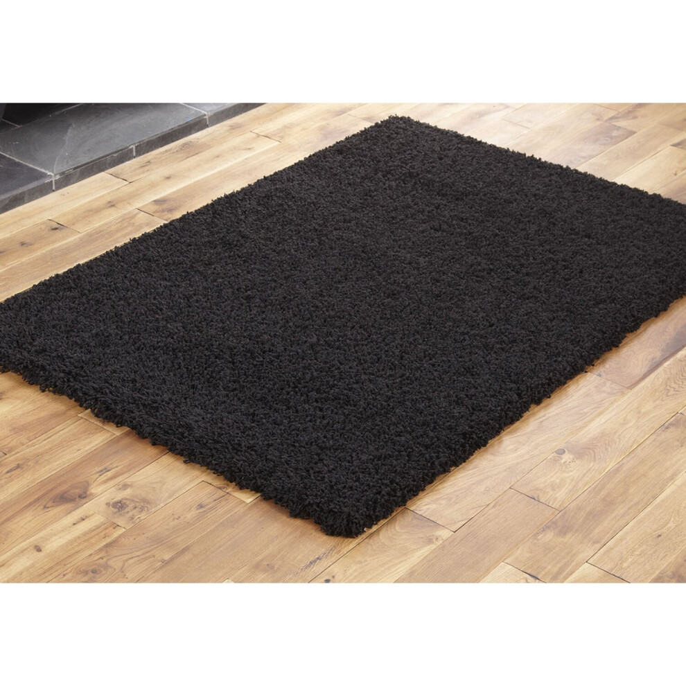 (40x60cm) MODERN THICK LARGE BLACK SHAGGY CIRCLE ROUND RUG RUNNER