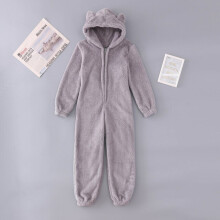 (Gray, 2 Years) Girls Boys Winter Long Sleeve Onesie Pajamas Plush Jumpsuit Children Winter Zipper Pajamas Ashion Solid Color Romper Homewear