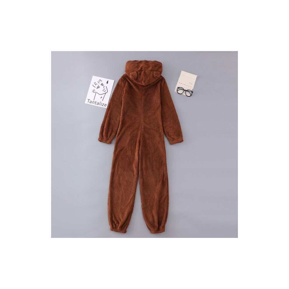 (Coffee, 3-4 Years) Girls Boys Winter Long Sleeve Onesie Pajamas Plush Jumpsuit Children Winter Zipper Pajamas Ashion Solid Color Romper Homewear