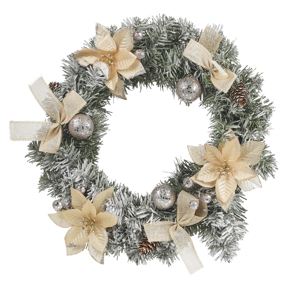 Urbn Living (Glittering Snowy ) 35Cm Xmas Artificial Decorative Wreath Christmas Decor Door Fireplace Decoration Gold