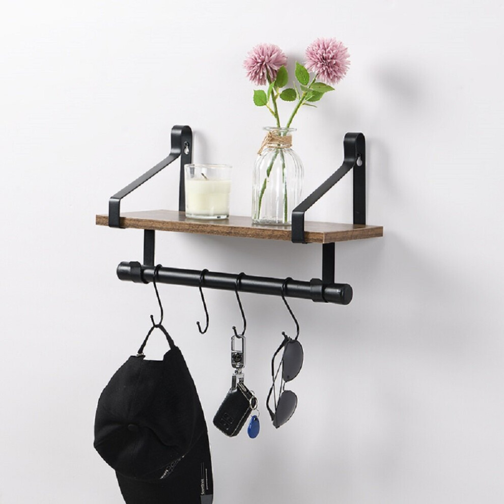 1 Tier floating shelf wall mounted with hooks Black metal wire G-0481