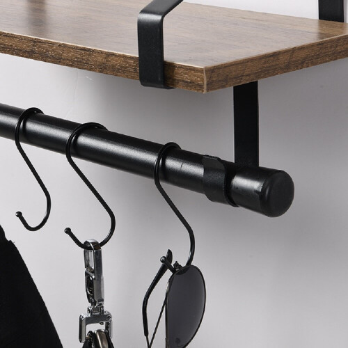 Spot On Dealz 1 Tier floating shelf wall mounted with hooks Black metal wire G-0481 1