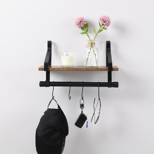 Spot On Dealz 1 Tier floating shelf wall mounted with hooks Black metal wire G-0481 2