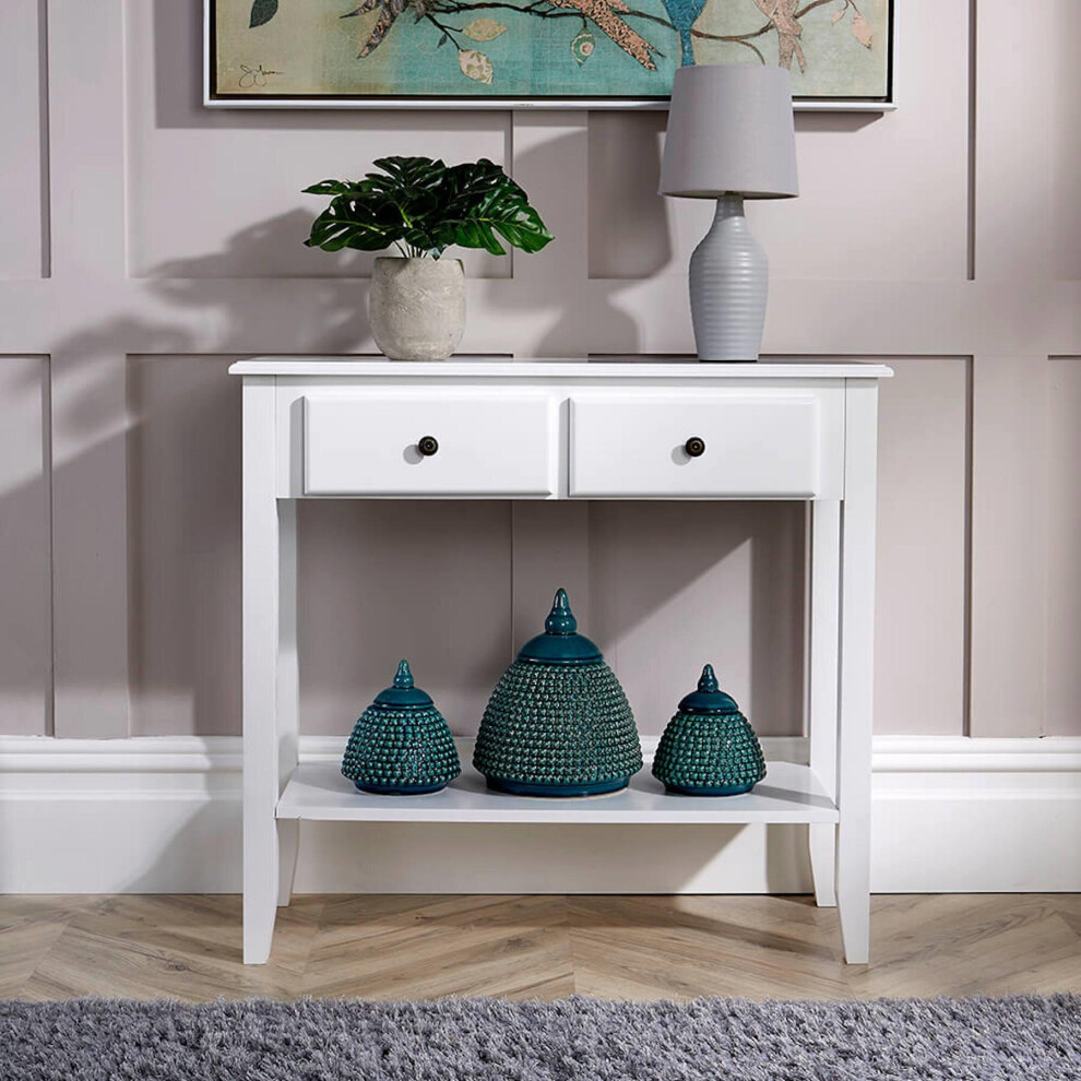 (White Painted 2 Drawer Hallway Console Table Entryway Side Desk Shelf Storage) Painted 2&3 Drawer Hallway Console Table