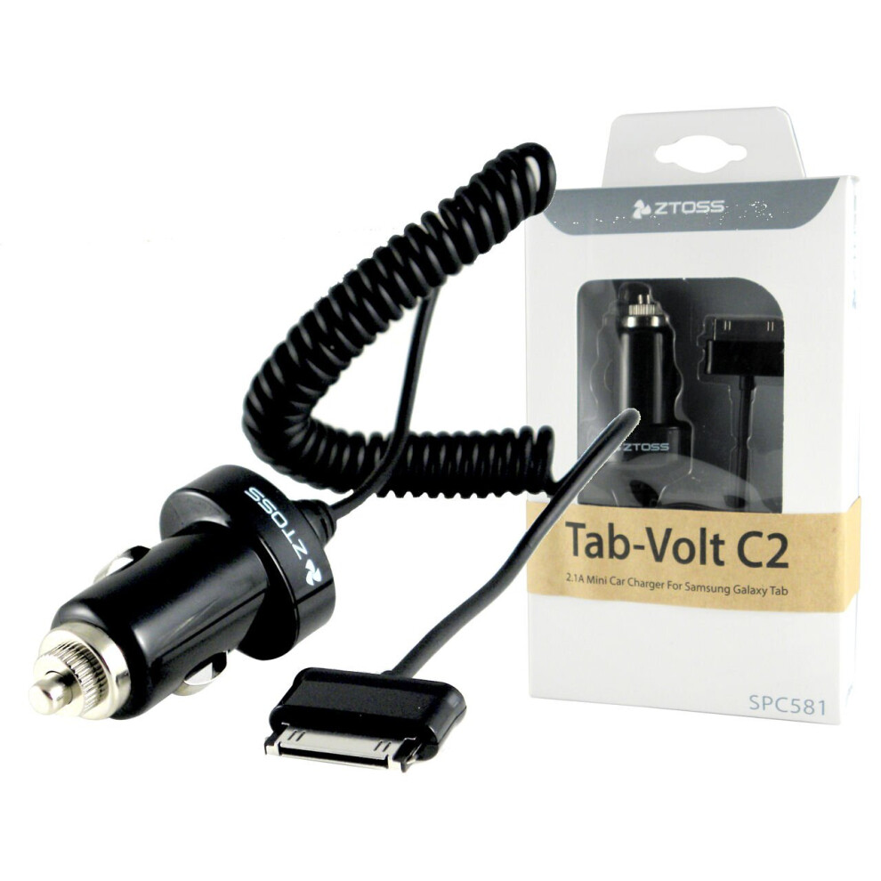Cliptecâ® Micro In-Car Charger Coiled Cable Samsung Tablet Galaxy Tab 1 & 2 10.1" 2 7.7" 8.9 9555440811460