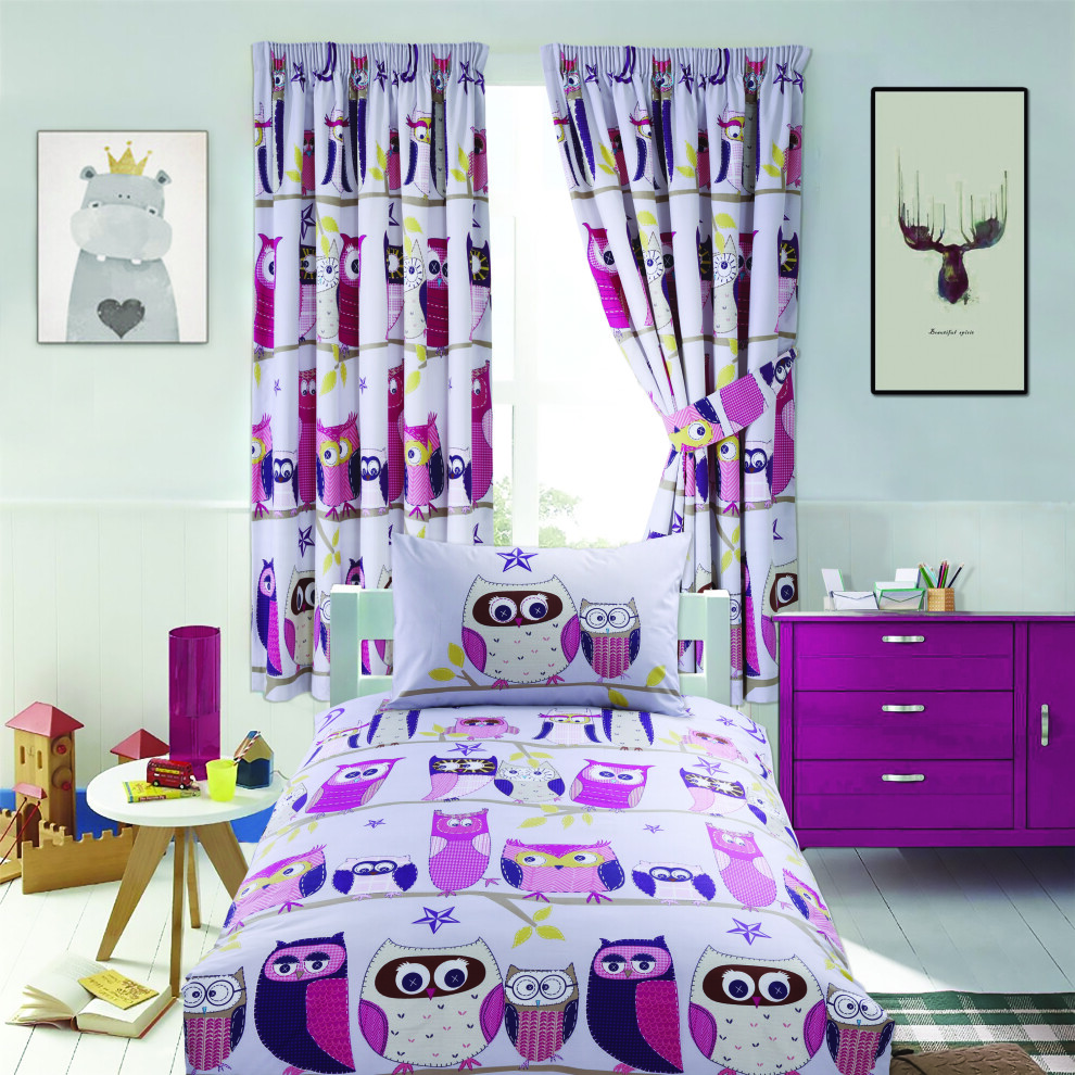 (Double) Curtain & Duvet Set Premium Cotton-Rich Blend Owl