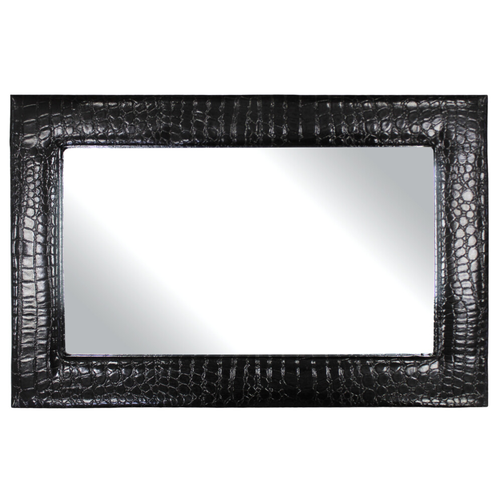 Large Wall Mirror 60cm x 40cm Faux Leather Dark Brown Rectangle Wall Mirror