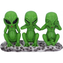 Three Wise Martians 16cm See No Hear No Speak No Evil Alien Figurines, Green