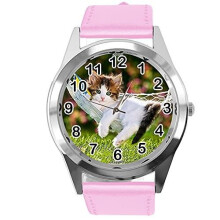 TAPORT Baby Pink Leather Quartz Watch for Kittens Fans E2