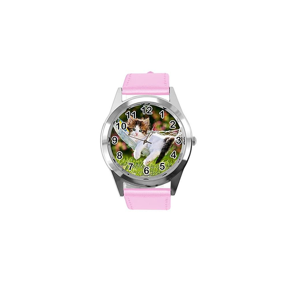 TAPORT Baby Pink Leather Quartz Watch for Kittens Fans E2