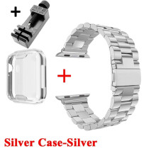 (Silver Case / Silver Bracelet, 38mm) Premium Watch Case & Stainless Steel Bracelet For Apple Watch