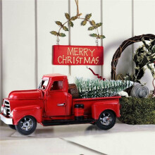 Christmas Decor Vintage Metal Classic Rustic Pickup Red Truck Tree Home Office