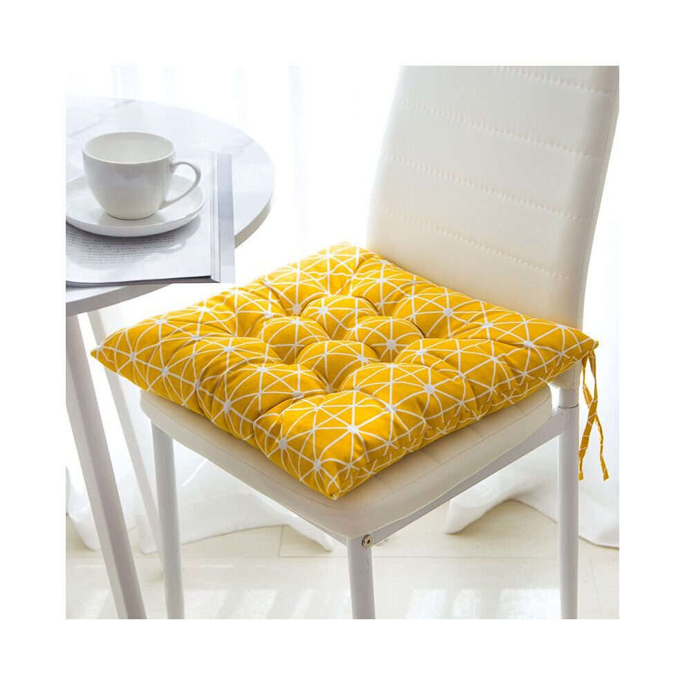 (YellowCheckerboard, 50x50cm/19.7x19.7in) 40/45/50CM Cotton Linen Cushion Tie Garden Dining Chair Seat Pads Sofa Outdoor