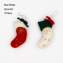 (Red White 2pcs) Christmas Tree Hanging Decoration Xmas Felt Wooden Decorations Gift Baubles