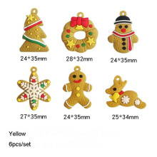 (Yellow 6pcs) Christmas Tree Hanging Decoration Xmas Felt Wooden Decorations Gift Baubles