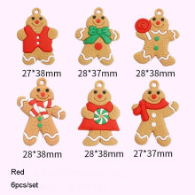 (Red 6pcs) Christmas Tree Hanging Decoration Xmas Felt Wooden Decorations Gift Baubles