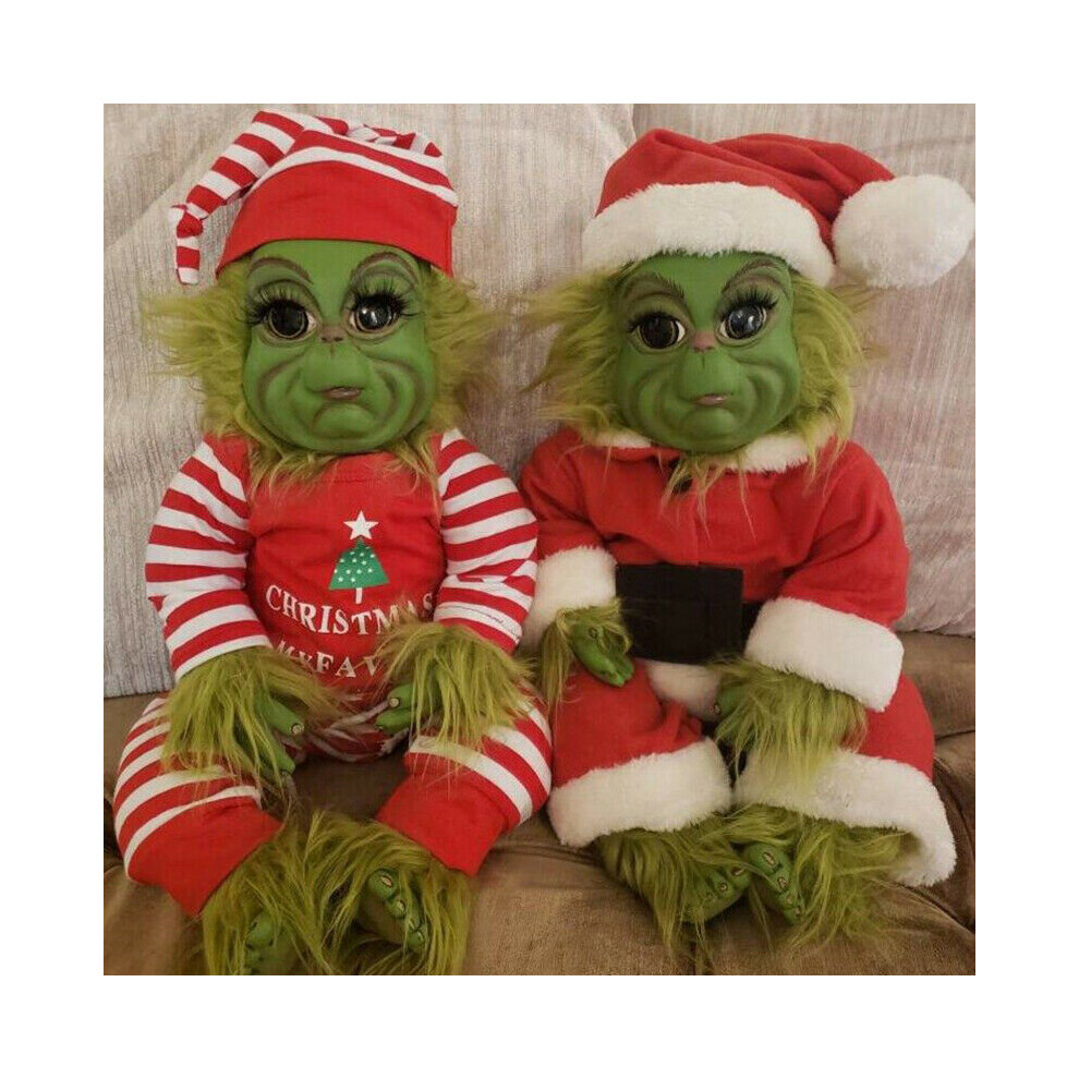 (Set of 2 (SANTA+ PAJAMAS)) Grinch Doll Christmas Stuffed Plush Toys