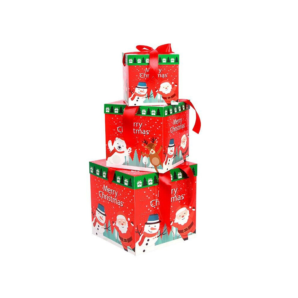 (Snowflake) 3pcs Premium Large Christmas Eve Gift Box With Lid & Ribbon Festive Xmas Boxes