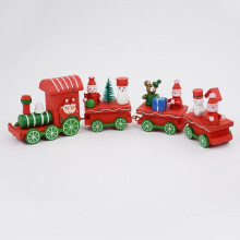 (Red) Xmas Wooden Christmas Train Santa Claus Festival Ornament Home Decor Kids Gifts