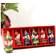 (Full set of 6 with box) 6 Pcs Merry Christmas Wooden Carousel Horse Vintage Mini Hanging Pendant for Children Birthday Gift
