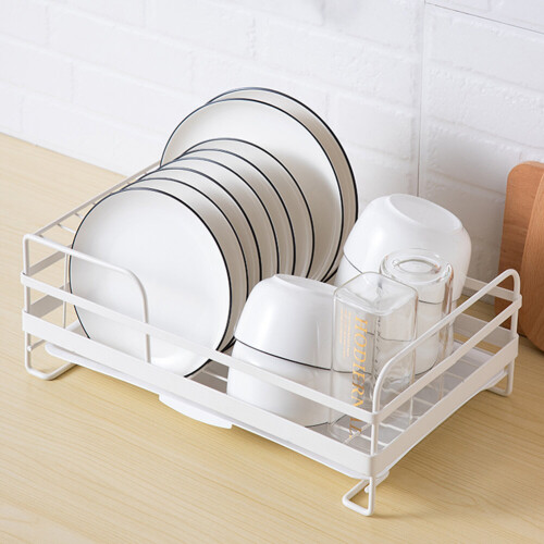 (White) Dish Drainer Metal Disch Rack with Drip Tray Drainingboard Rack