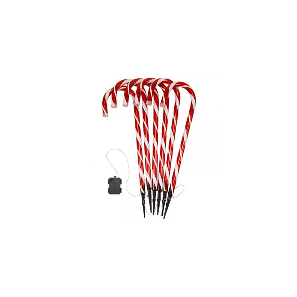 Set of 6 Candy Cane Red & White Light Up 25cm Stakes Large Garden