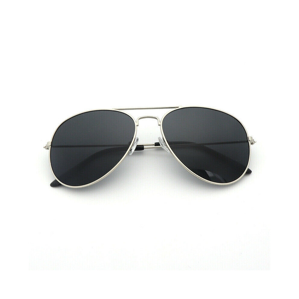 (Silver-Black) Vintage Retro Mirrored Metal Frame Sunglasses