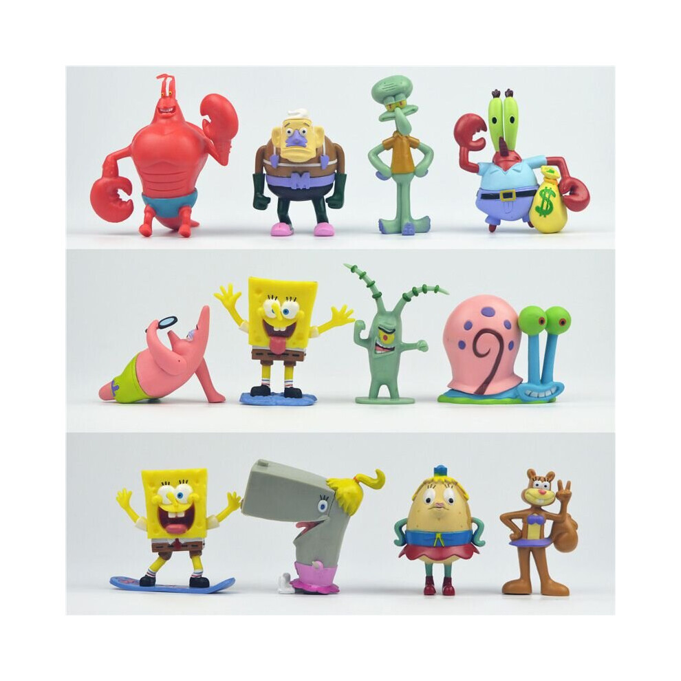 12PCS SpongeBob Action Figure SquarePants Patrick Sandy Gary Cake Topper Toys