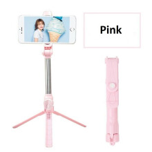 (Pink) Tripod Monopod Bluetooth Telescopic Selfie Stick