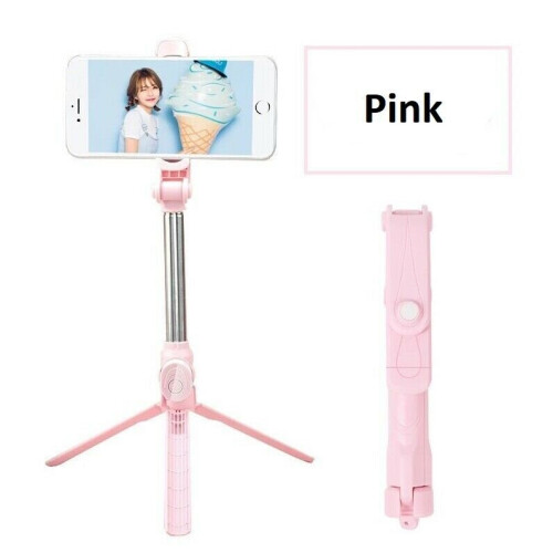 (Pink) Tripod Monopod Bluetooth Telescopic Selfie Stick