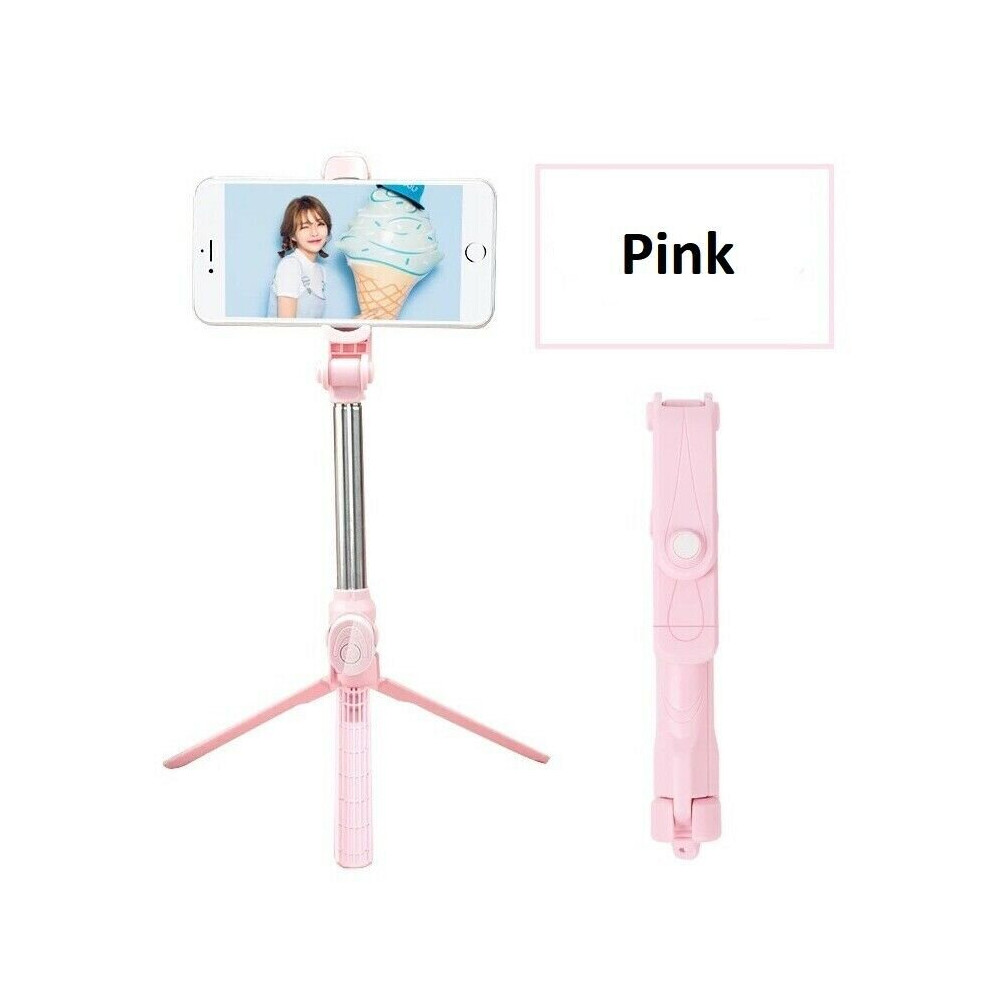 (Pink) Tripod Monopod Bluetooth Telescopic Selfie Stick Pink 093512567505