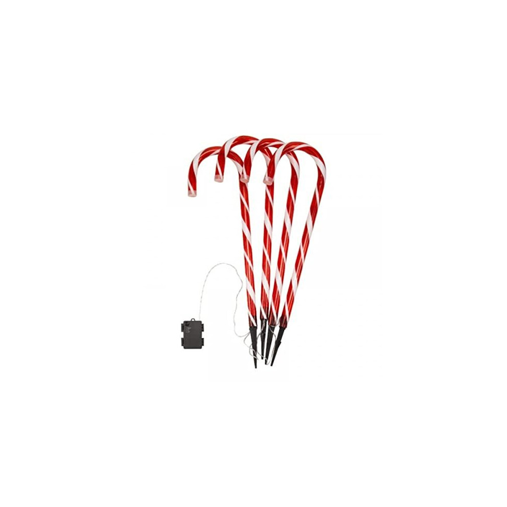 Set of 4 XL Candy Cane Red & White Light Up 50cm Stakes Large Garden